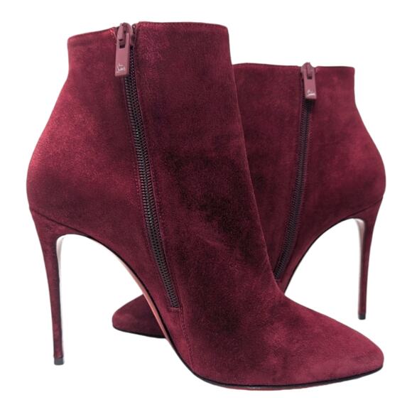 Christian Louboutin Eloise 100 ankle boot bootie burgundy red suede heels 37.5 - Picture 7 of 13